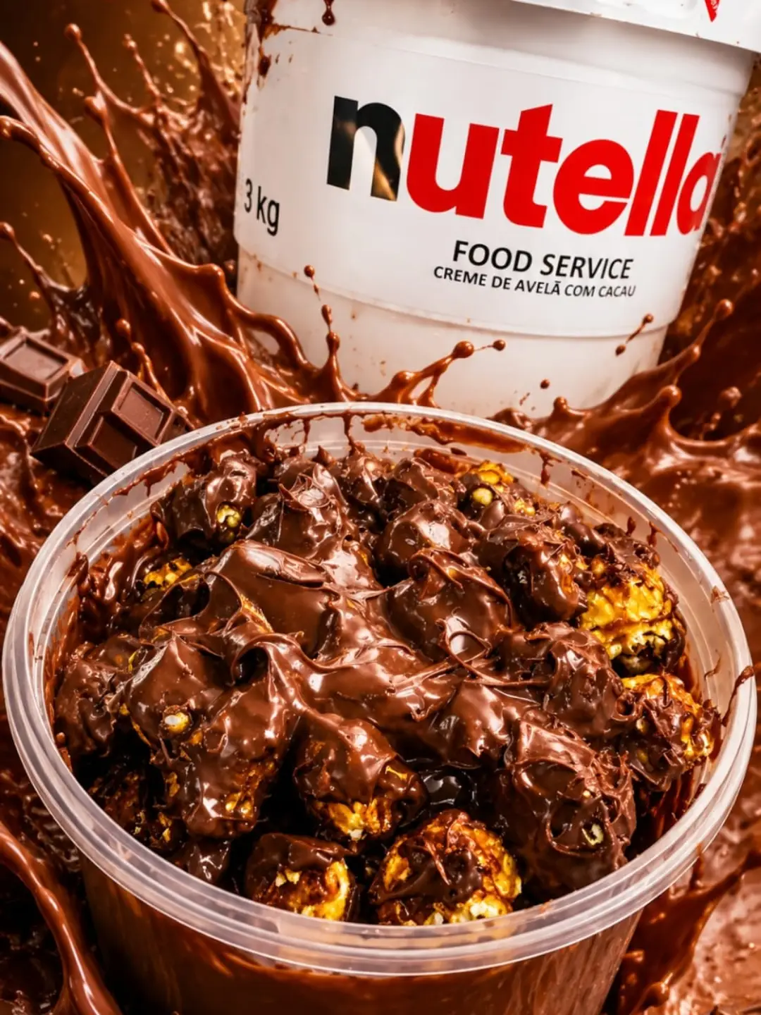 Detalhe macro de pipoca gourmet coberta com creme